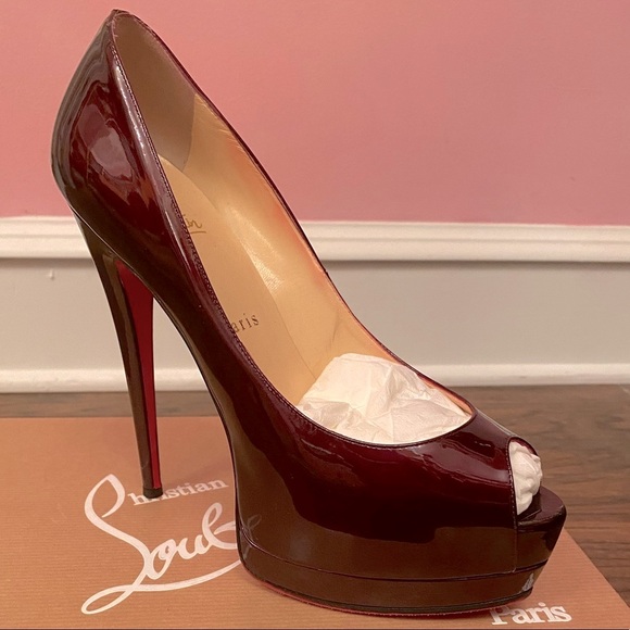 Christian Louboutin Palais Royal 140 Patent Ruby Red PeepToe Pumps - Picture 14 of 15